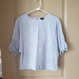Blue Linen Balloon Sleeve Top